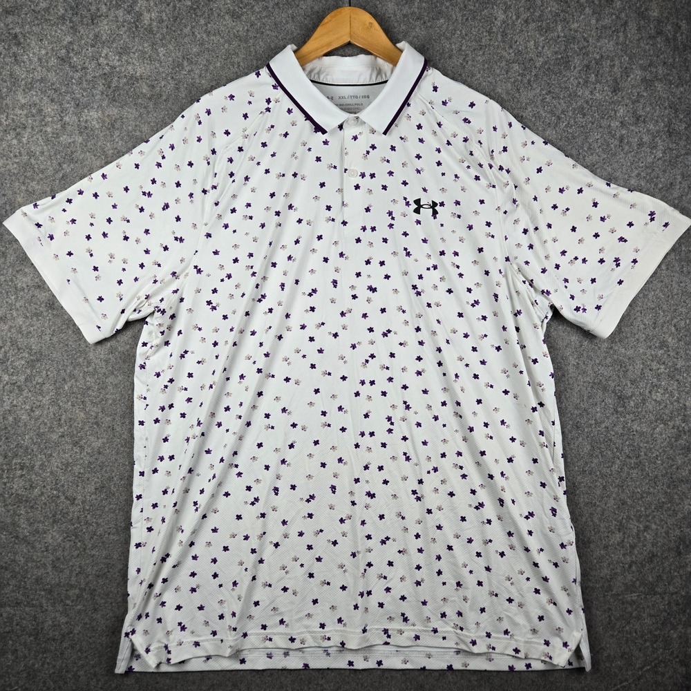 Under Armour Iso-Chill Polo Mens XXL White Floral Golf Shirt Performance Loose